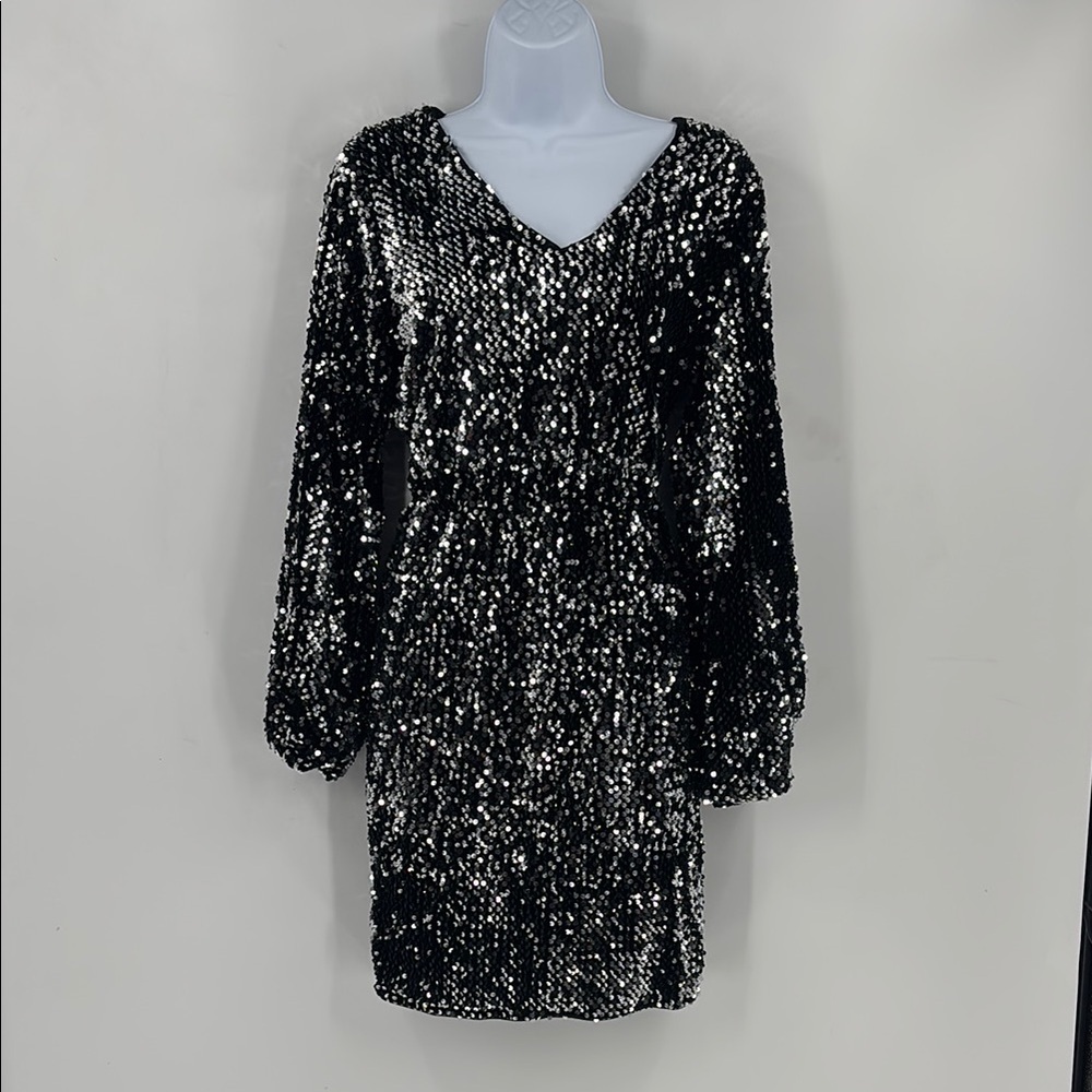 Black Sequin Dress with Bishop Sleeves
